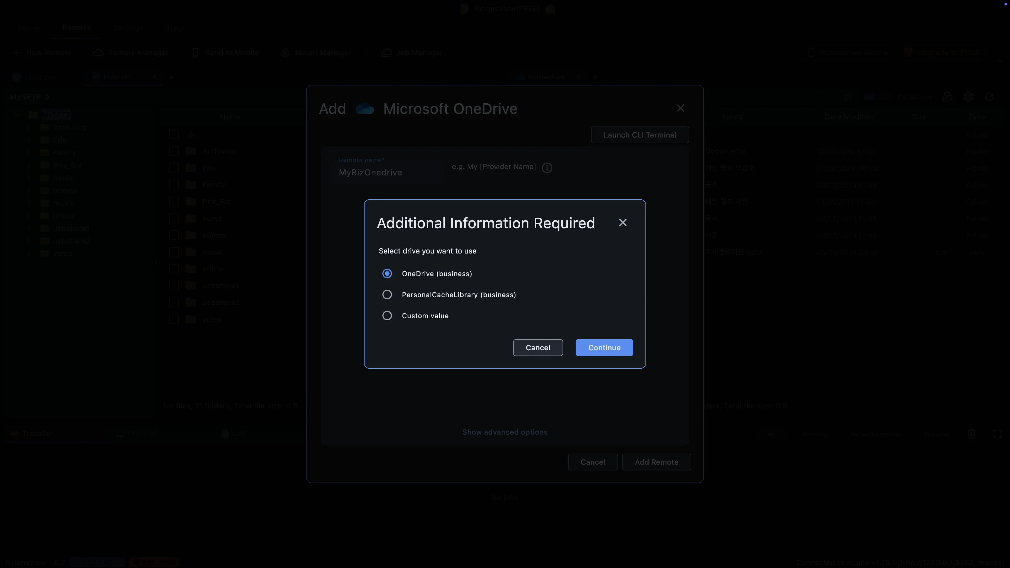 Step 9: This drive becomes the top folder of your new remote.