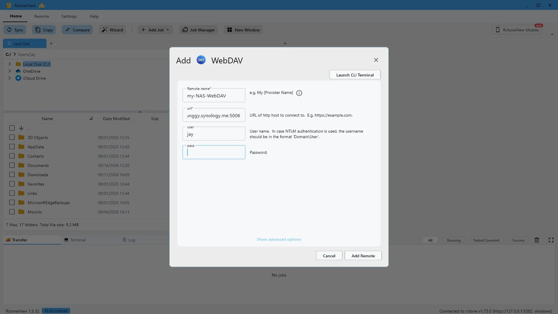 Schritt 6: Geben Sie den Benutzernamen für Ihren WebDAV-Server ein.