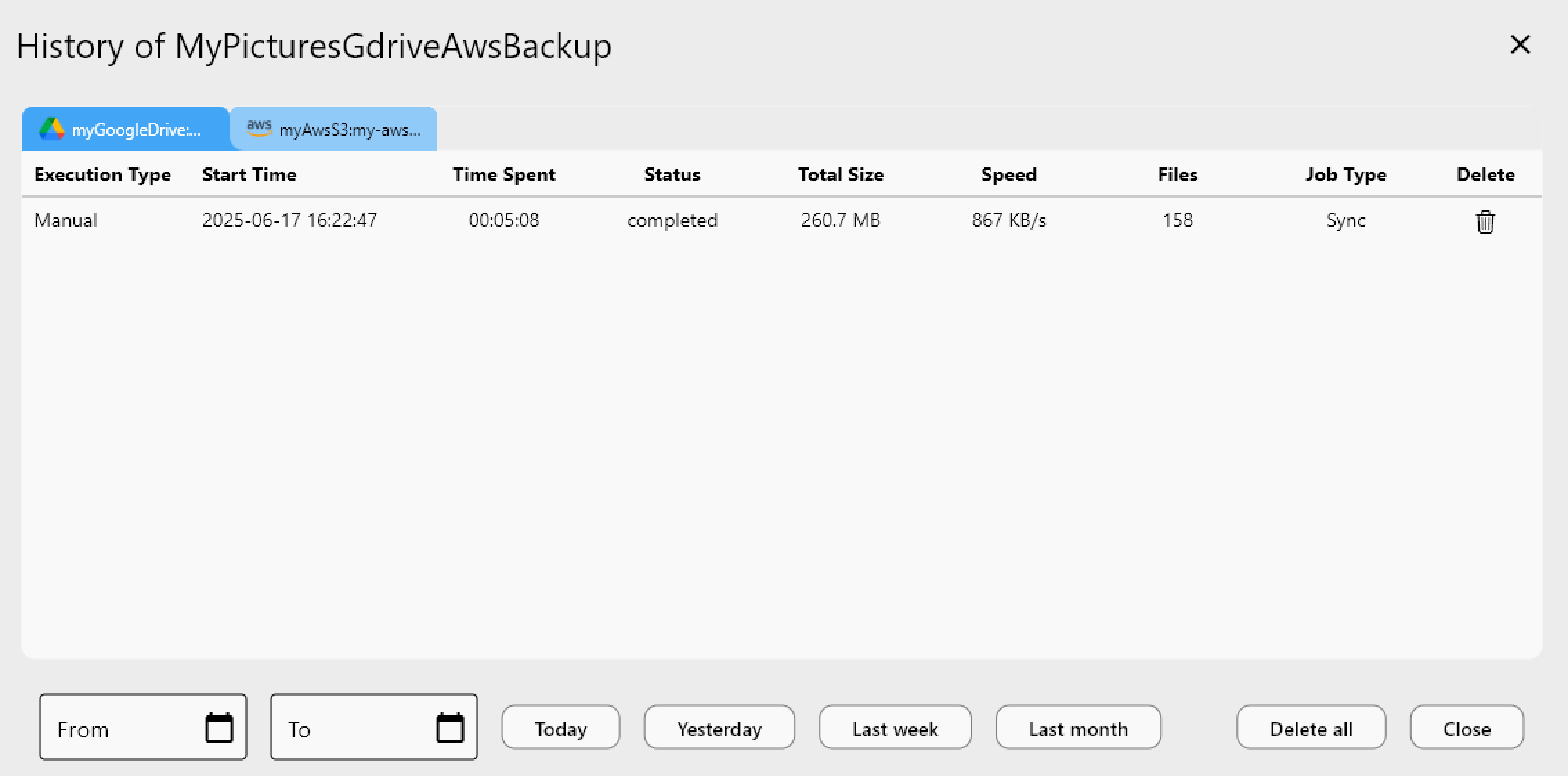 Job history and execution