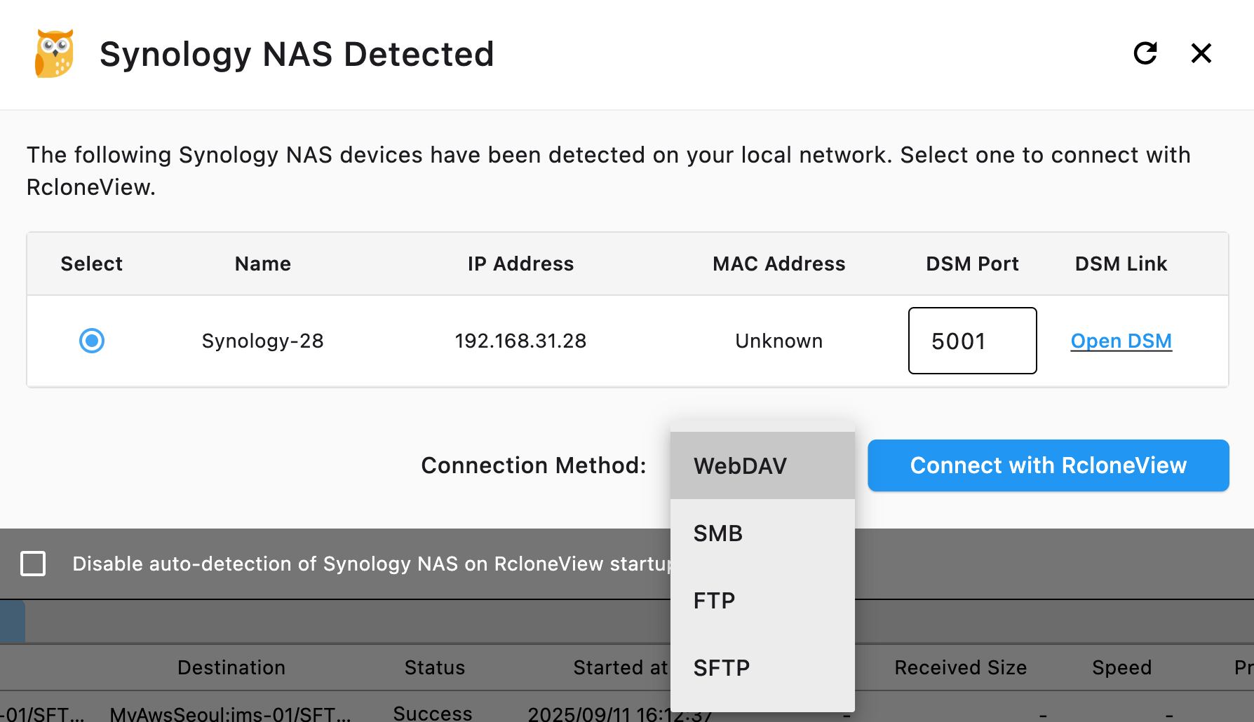 synology nas autodection and connection