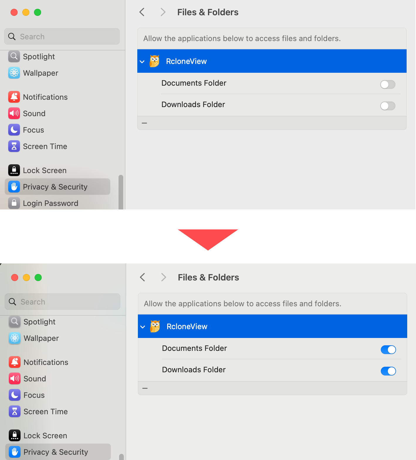 change setting for accessing to files and folders