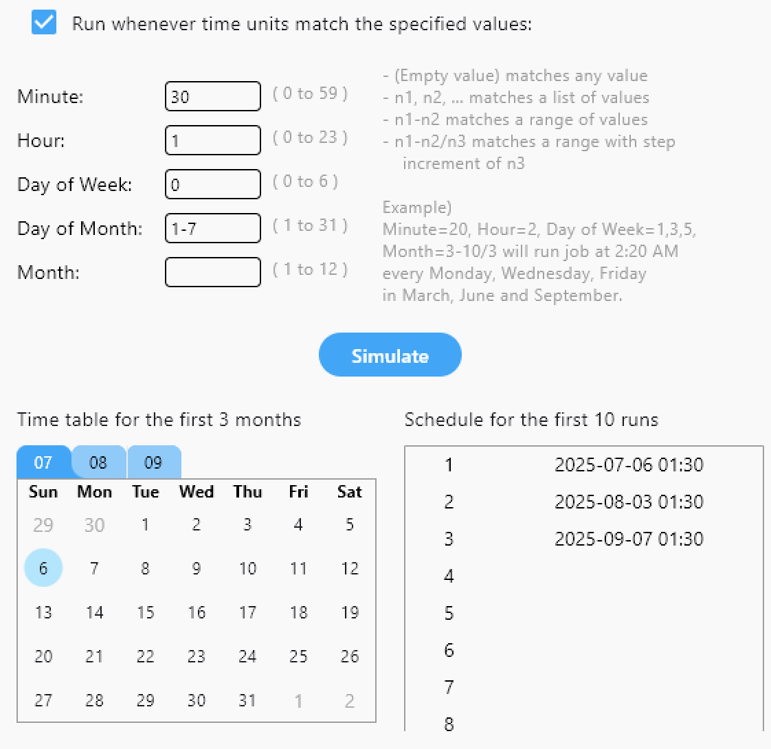 example of job schedule