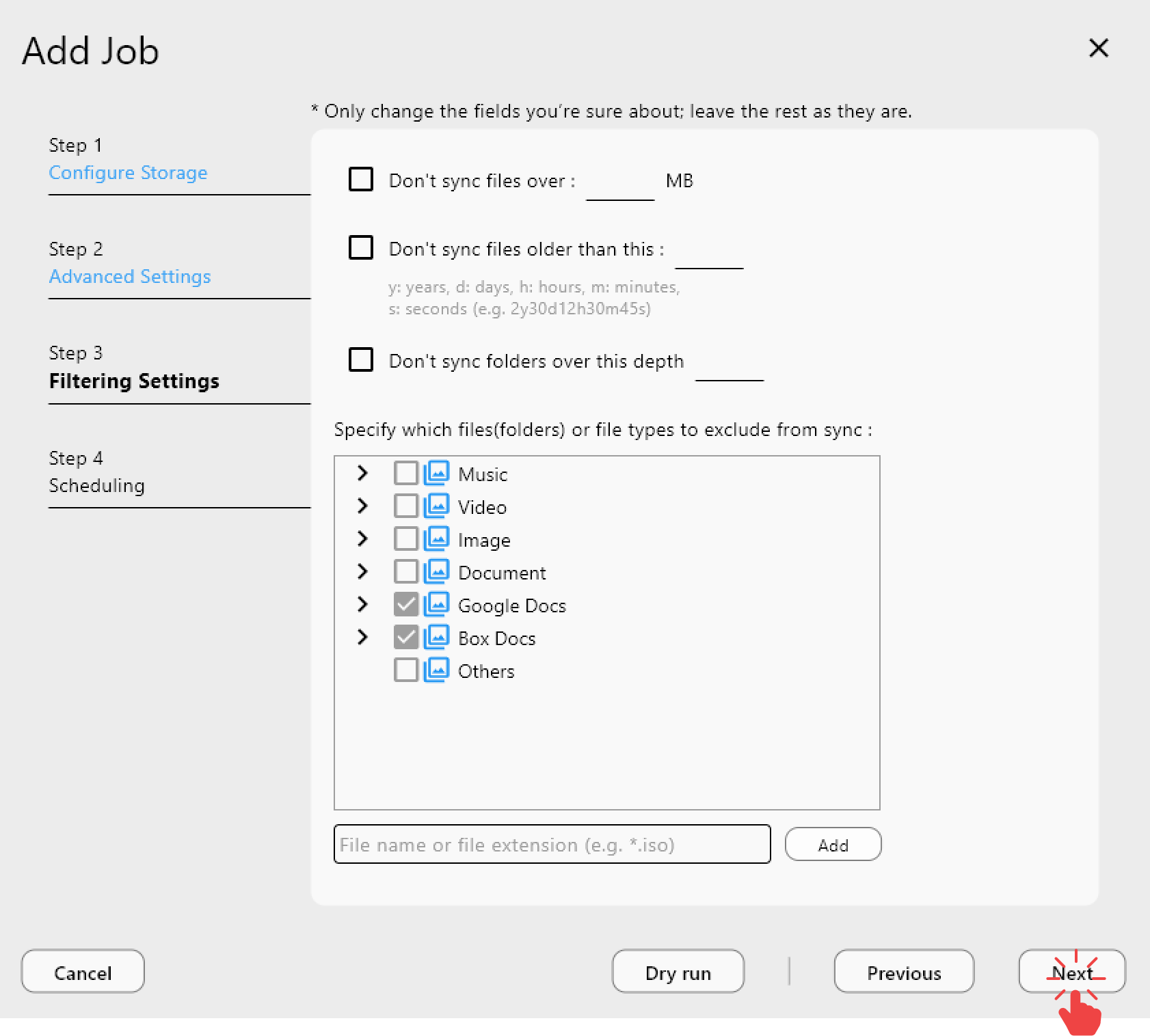 add job filtering settings