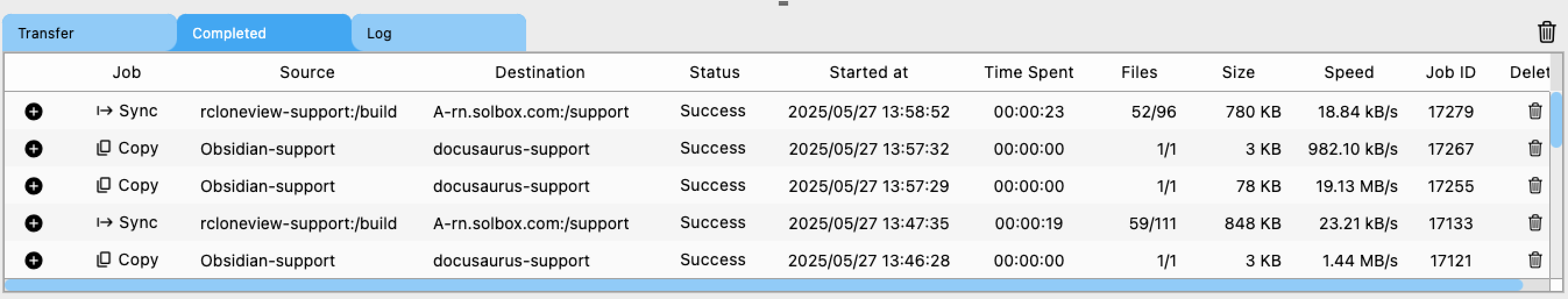 completed log