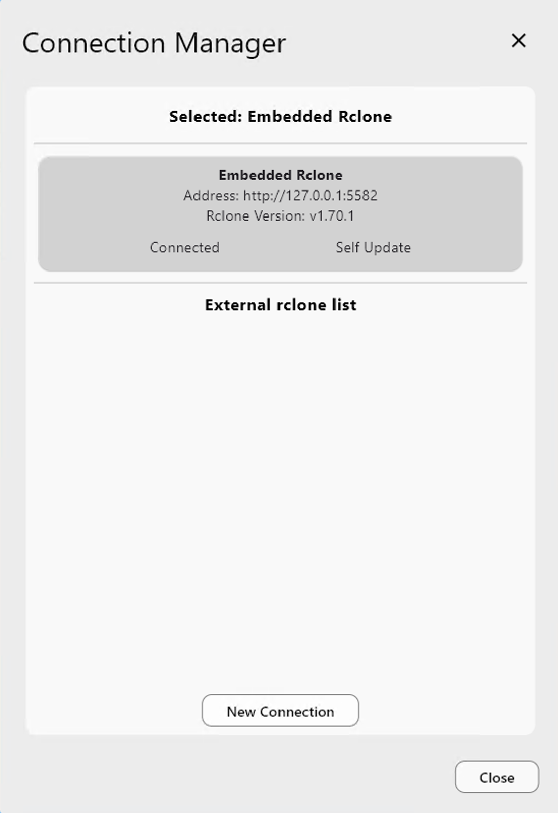 connection manager with embedded rclone only