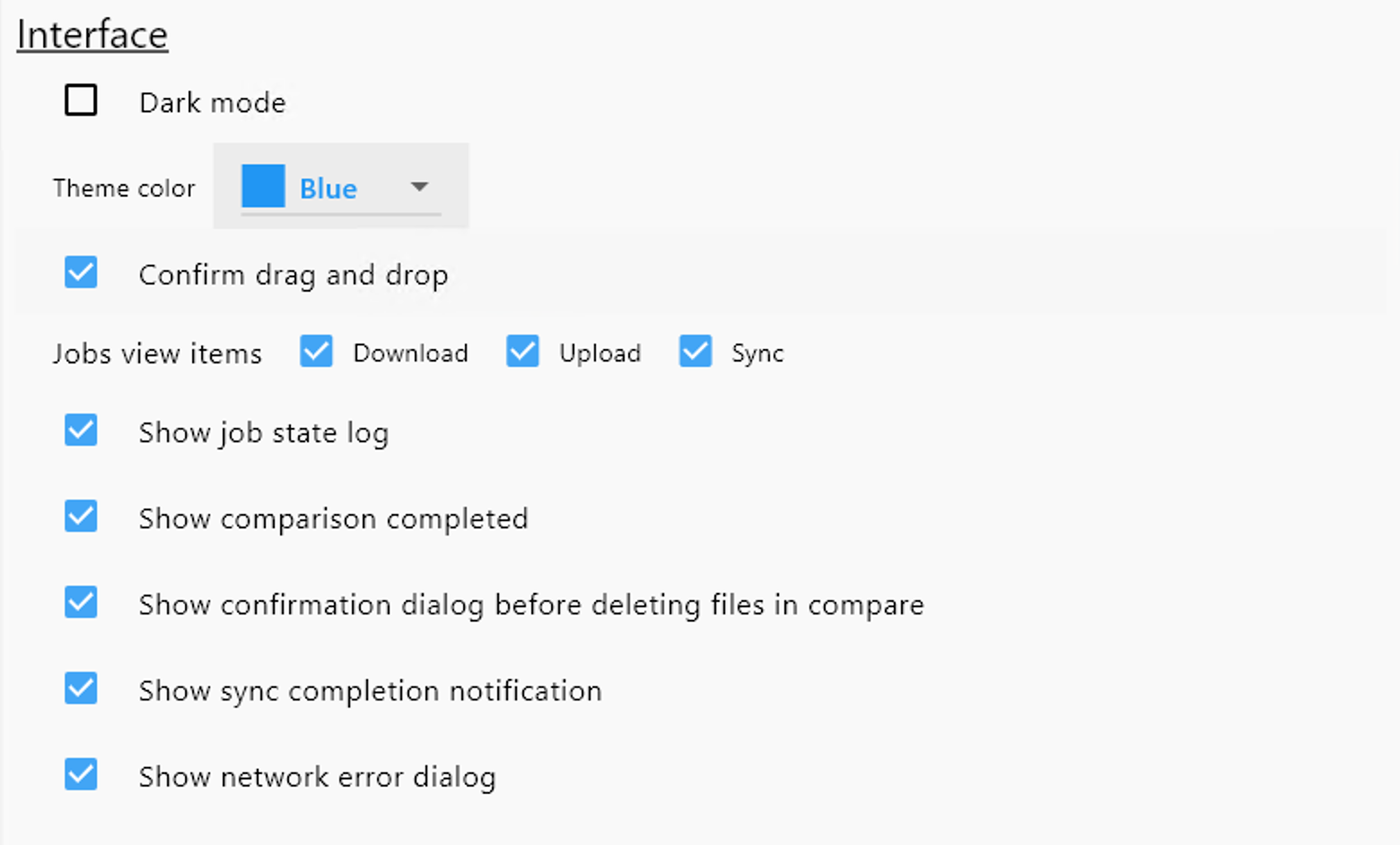 interface settings