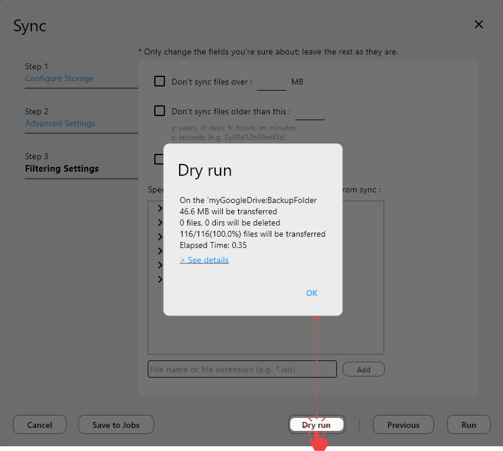 sync dry run