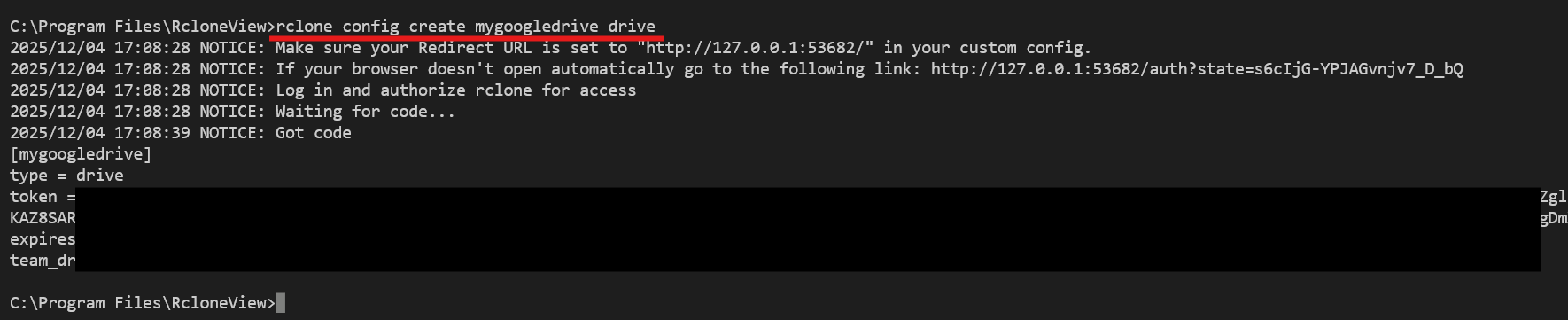 rclone config create drive