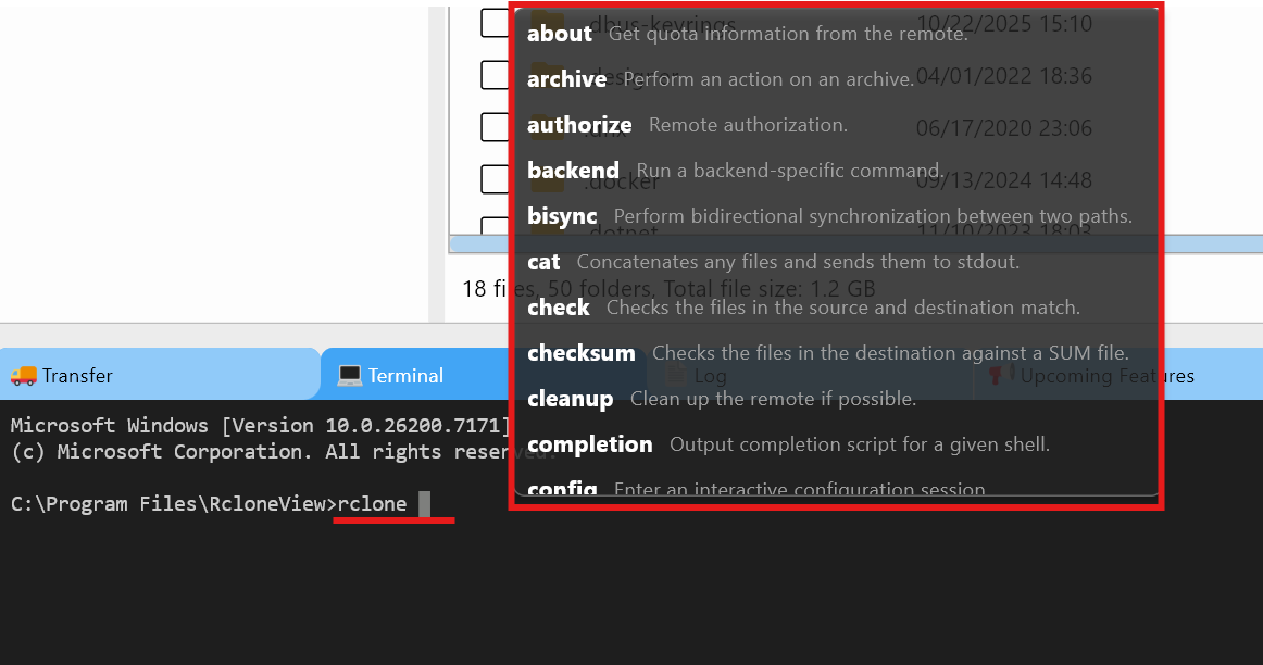 terminal input rclone
