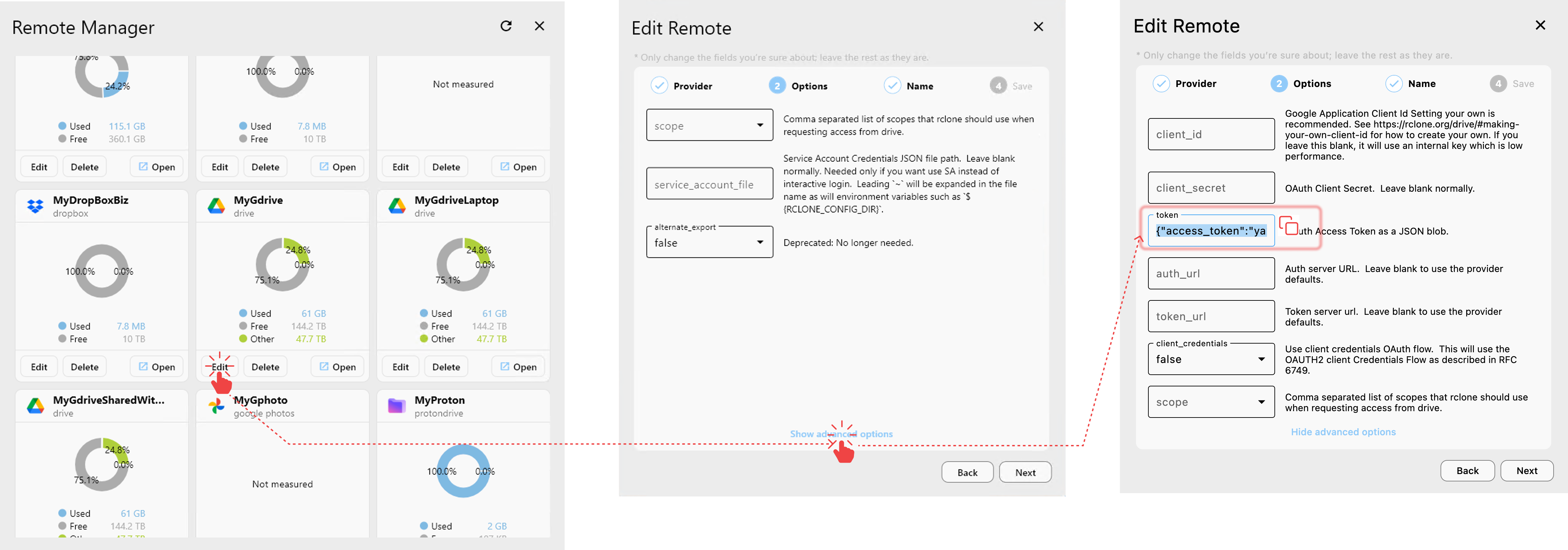 copy google oauth token from embedded rclone