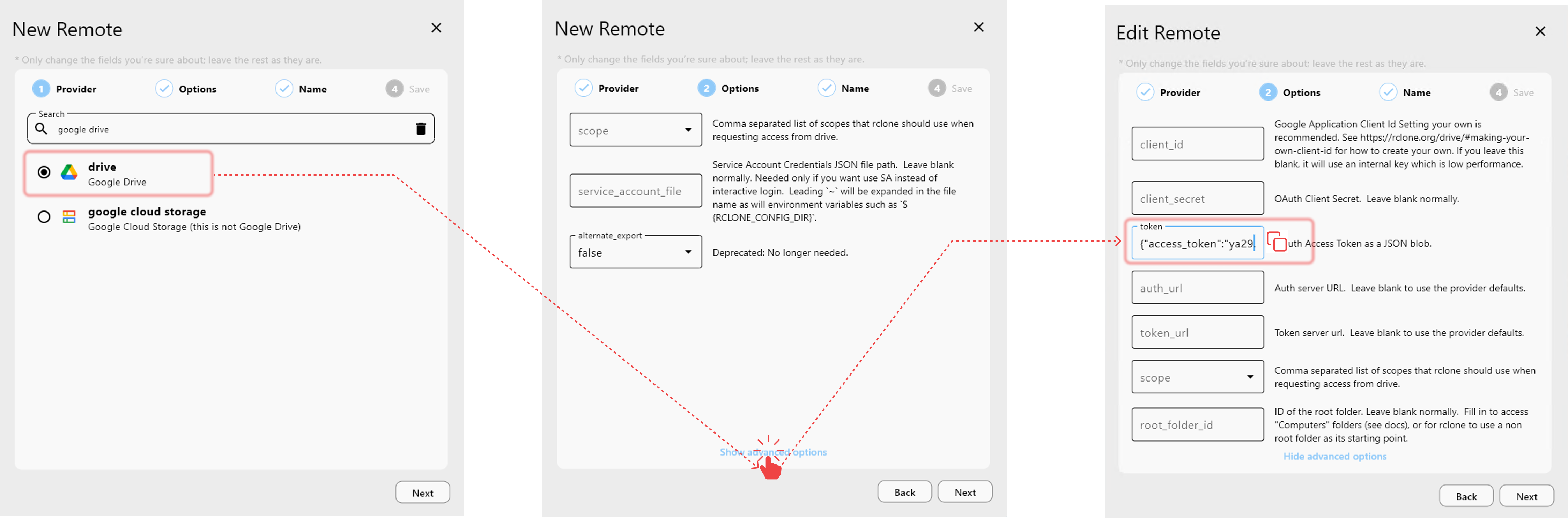 copy google oauth token to external rclone