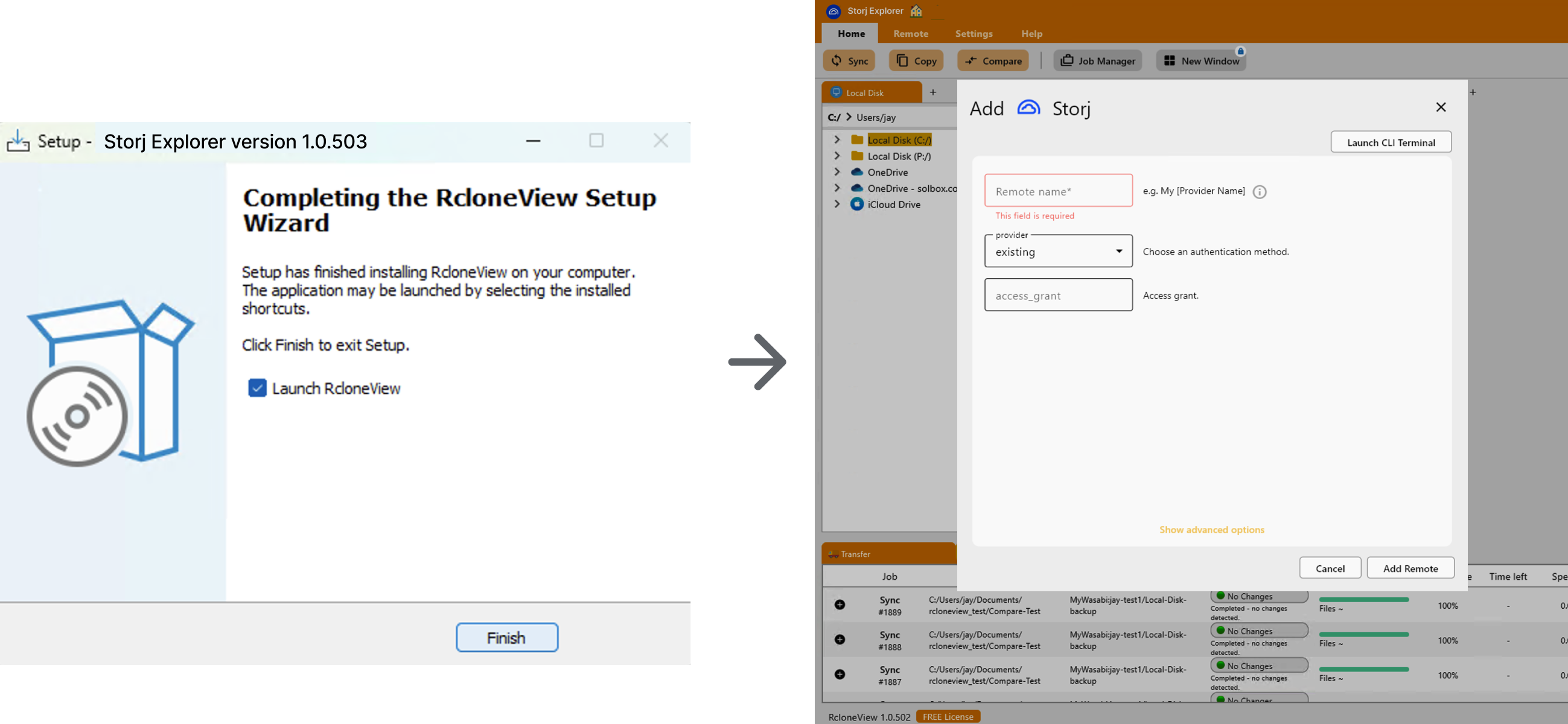 post install storj remote wizard