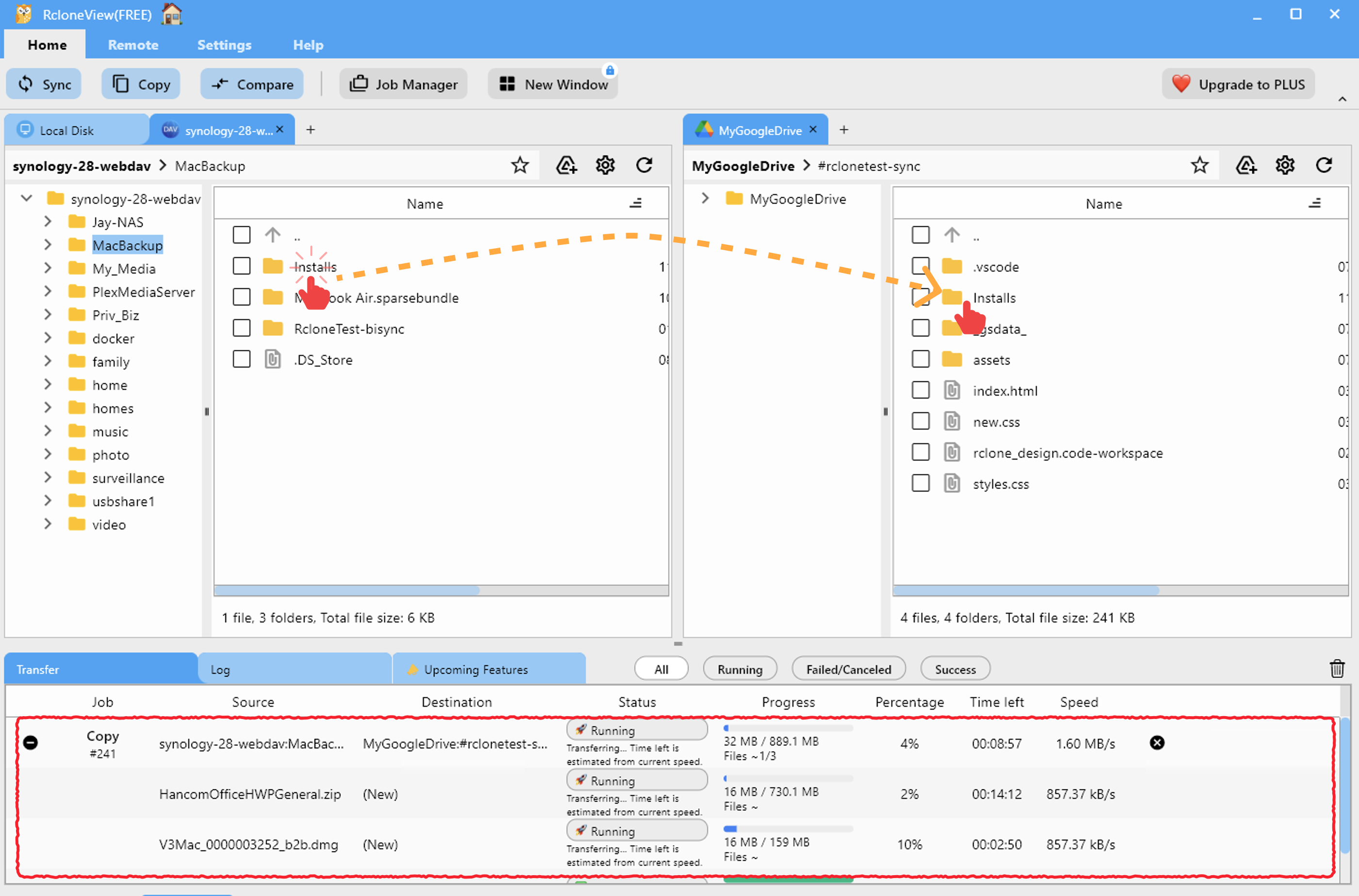 synology nas to google drag and drop
