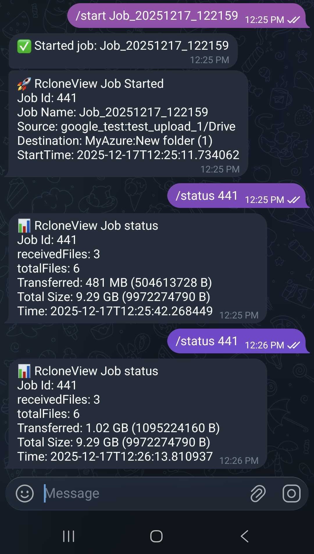 telegram job status