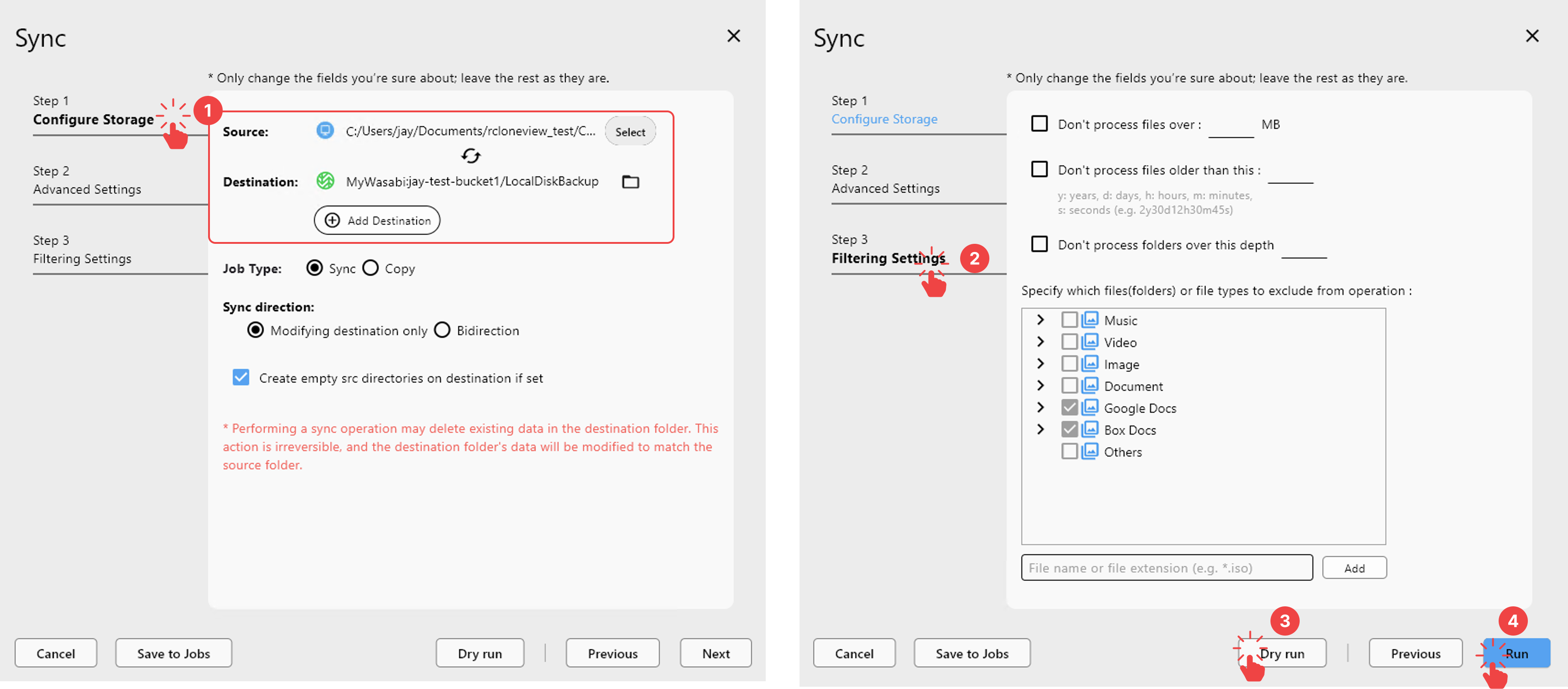 wasabi configure sync job