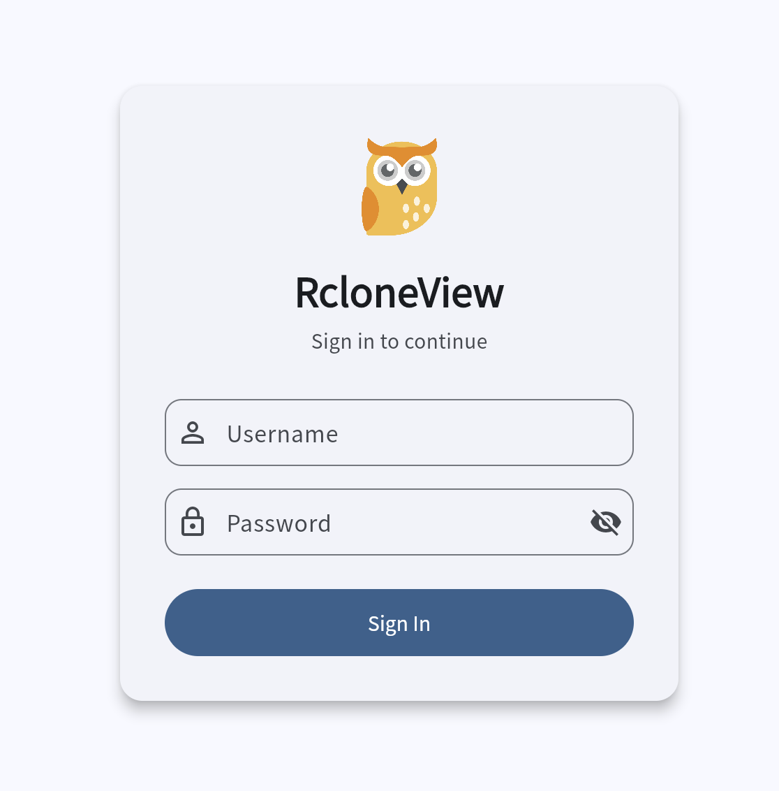 RcloneView Web Frontend login screen