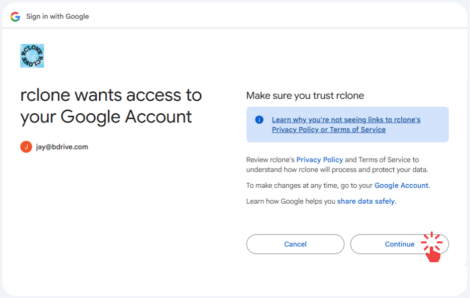google trust rclone